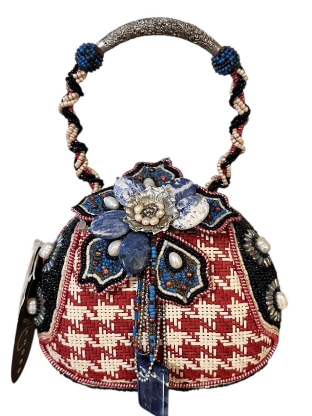 NWT Mary Frances Hand Beaded Mini Handbag Red White Blue Evening Bag Purse